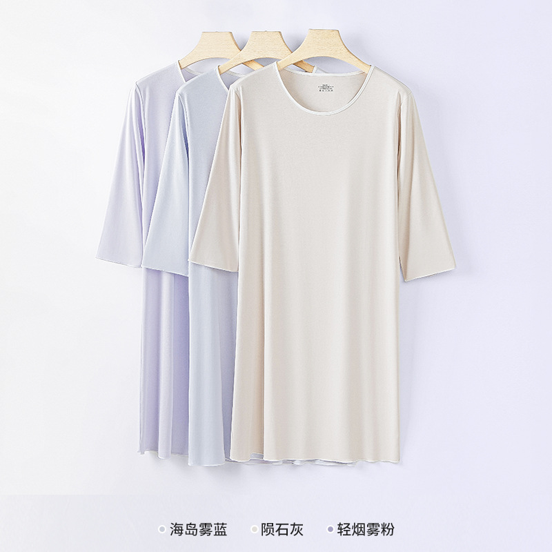 80 algodón de lujo modal de primavera y otoño de verano de las mujeres de tres cuartos de manga agradable para la piel cómodas piernas largas pueden salir camisón