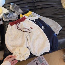儿童加绒裤子男童秋冬款2025新款女童韩版刺绣奥粒绒休闲宝宝卫裤