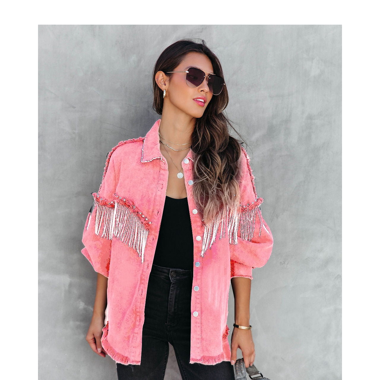 Chain rivets street fashion single breasted coat