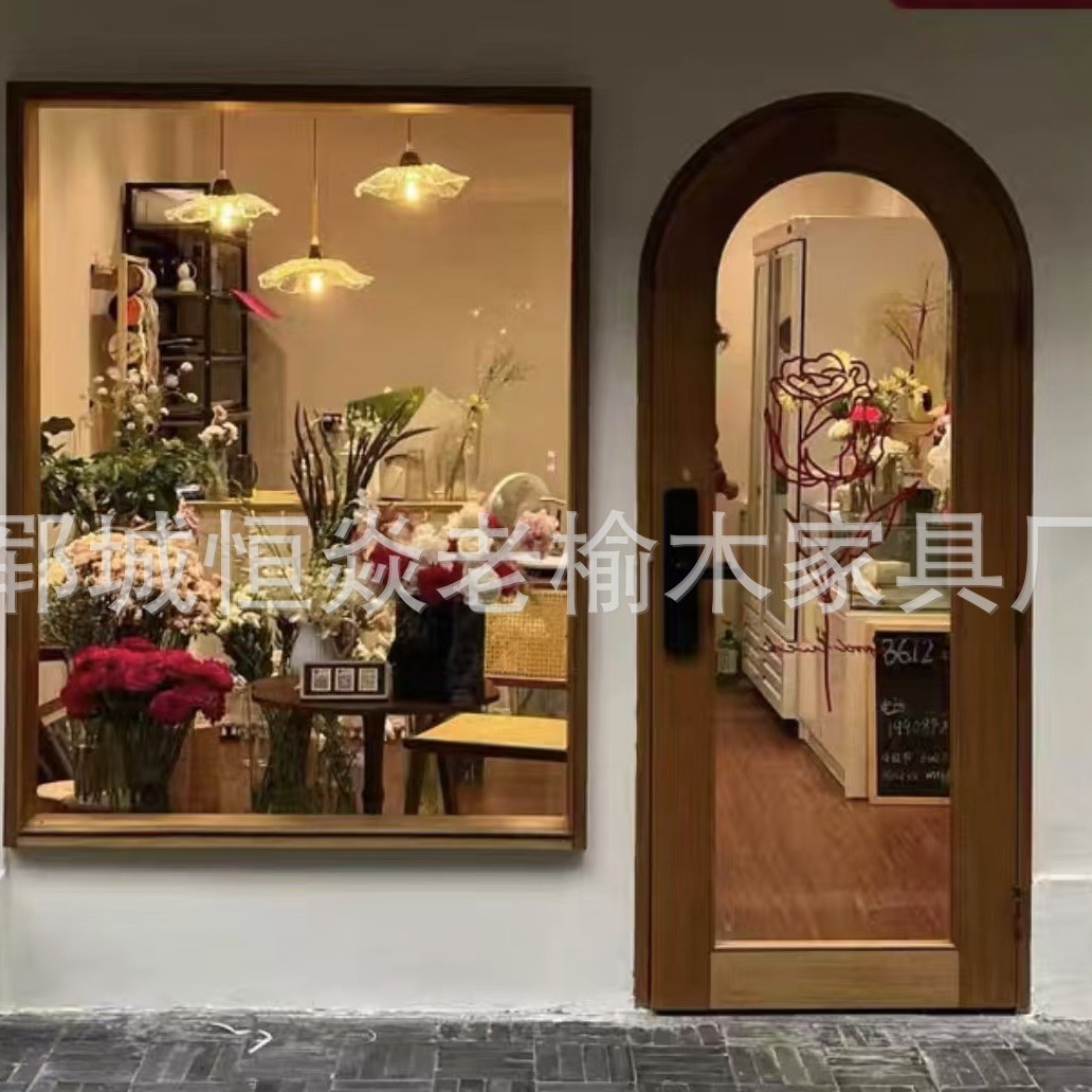 花店实木门窗定制樟子松材质纯实木咖啡馆蛋糕店服装店定做门联窗