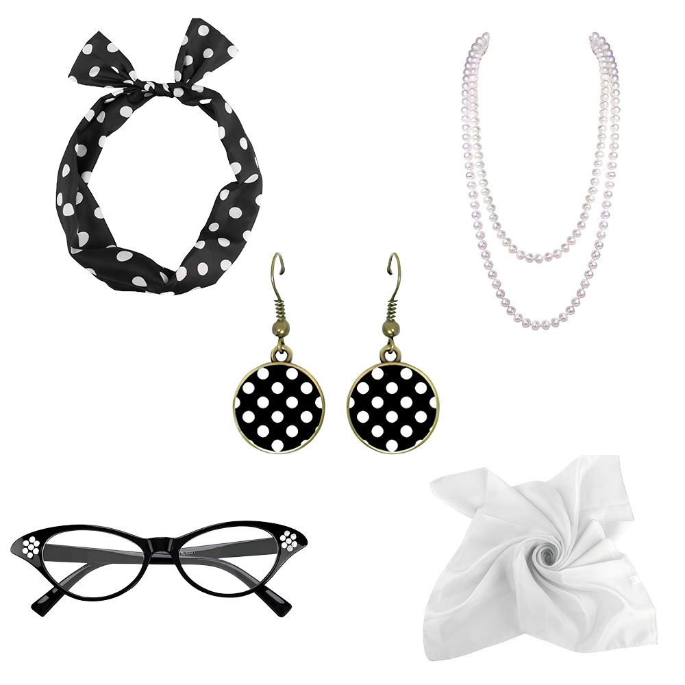 Decoración de baile retro de los años 1950 RPG punto de onda accesorios gafas aretes de pelo set collar