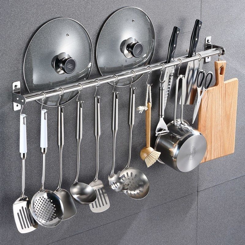 304 stainless steel kitchen punch-free hook rack hanging rack hanging rod storage rack strong adhesive one row wall hanging