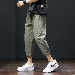 2026夏季新款冰丝八分裤男宽松直筒抽绳速干休闲裤潮流垂感束脚裤