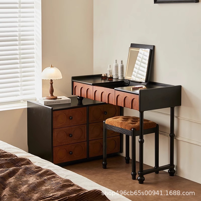 Hengwo Antique Style Solid Wood Dresser Integrated Cabinet Bedside Table Desk Two-In-One Flip Bedside Dresser