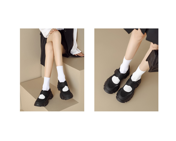 Giày Mary Jane nữ đế dày da thật quai ngang khóa Velcro — Đen + lưới, Đen + vải lụa chi tiết 16
