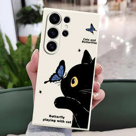 可爱小猫蝴蝶适用三星S24Ultra手机壳硅胶软壳S25全包防摔S23创意