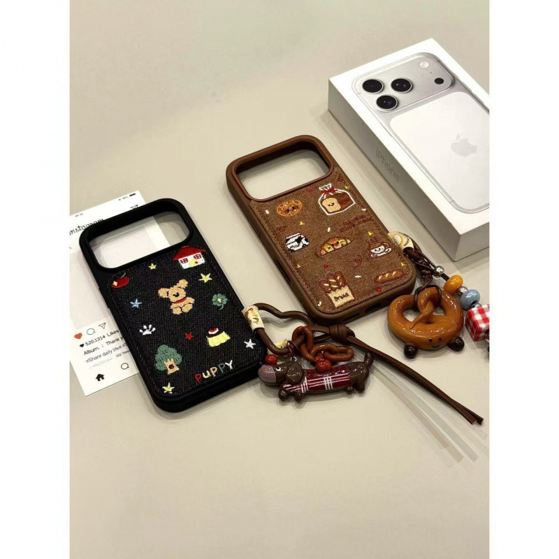 Autumn and Winter Embroidered Denim Puppy Bread Dachshund Pendant Suitable for Iphone17Promax Apple 16 Mobile Phone Case
