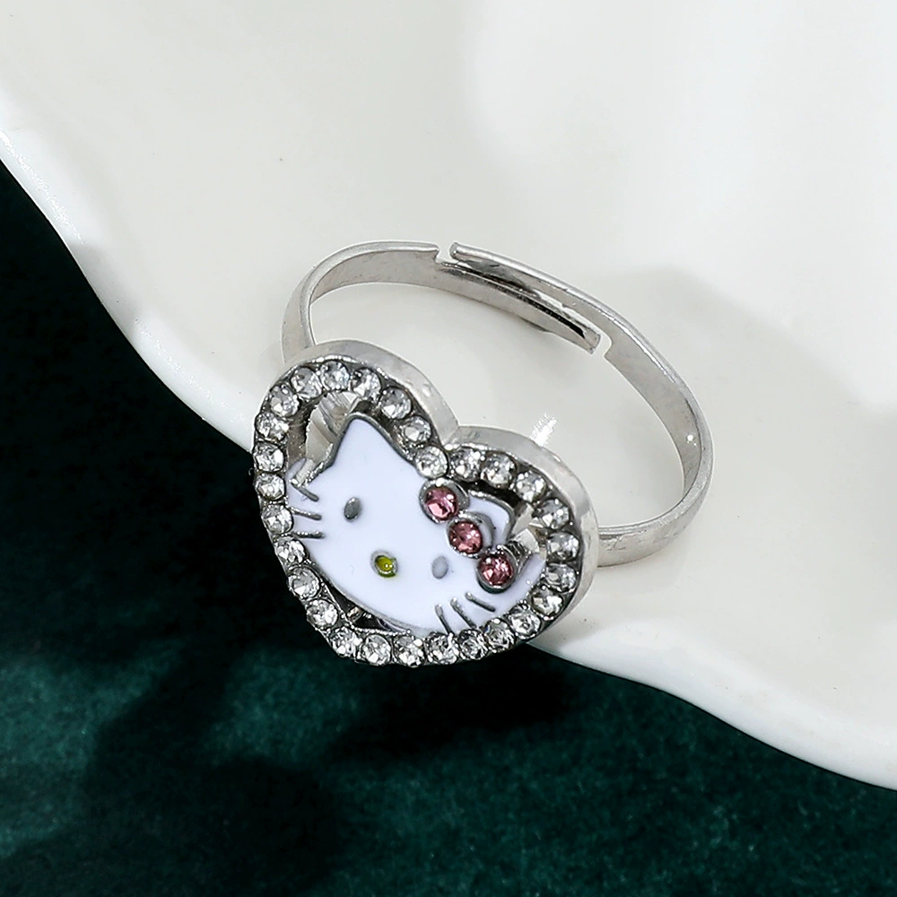 One size cute cartoon ring with stone, diamond encrusted