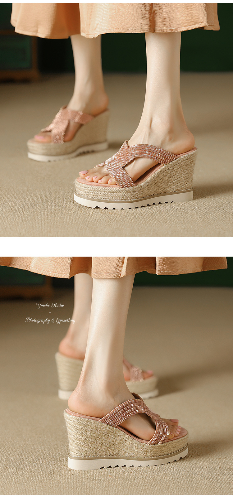 Sandal cao gót nữ hở mũi gót xuồng 10cm đính đá — màu hồng, màu mơ chi tiết 6