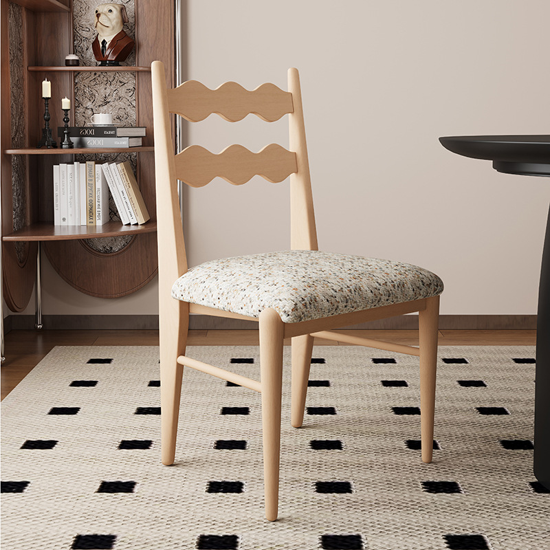 Silla de comedor de madera maciza retro francesa, hogar, restaurante medieval, silla trasera de tela de algodón y lino, mesa y silla de comedor de cuero de microfibra para hotel