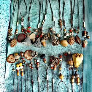 Spot acorn plant dried fruit sweater chain long style accessories men and women hand-woven cotton and linen clothing necklaces