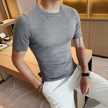 2021夏季新款男士男装韩版修身T恤薄青年圆领纯色短袖针织打底衫
