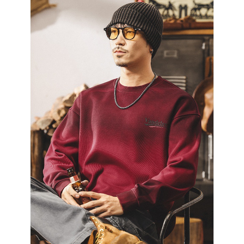 Ankela Rotes, schweres Sweatshirt mit Rundhalsausschnitt für Herren, neue Frühjahr- und Herbstkollektion, amerikanischer Retro-Trend, leicht gefärbt, lockere Passform, Plus-Size-Passform_voghion.com