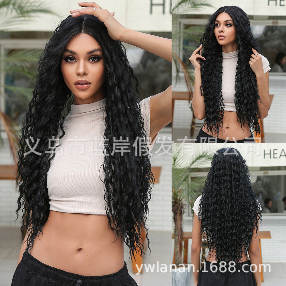 Negro africano pequeño encaje rizado peluca 28 pulgadas de longitud media largo pelo rizado importado fibra de seda pelo frente encaje peluca