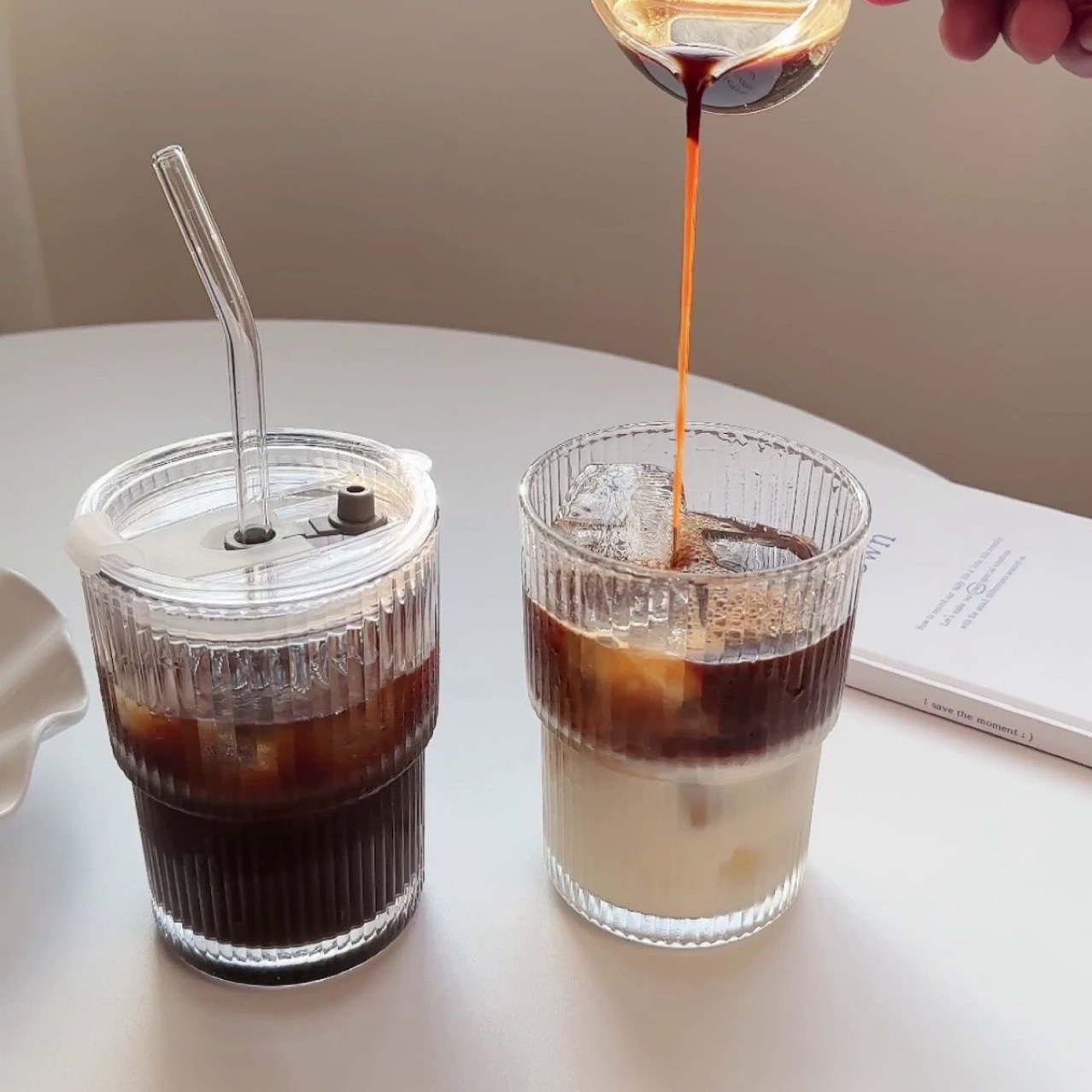 网红竖条纹竹节杯高颜值玻璃吸管杯电枪促销礼品杯办公室咖啡杯