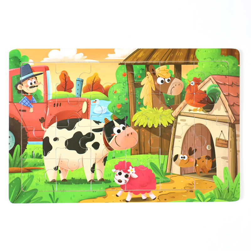 Madera 24 piezas de dibujos animados dinosaurios puzzle de madera plano juguetes de inteligencia infantil