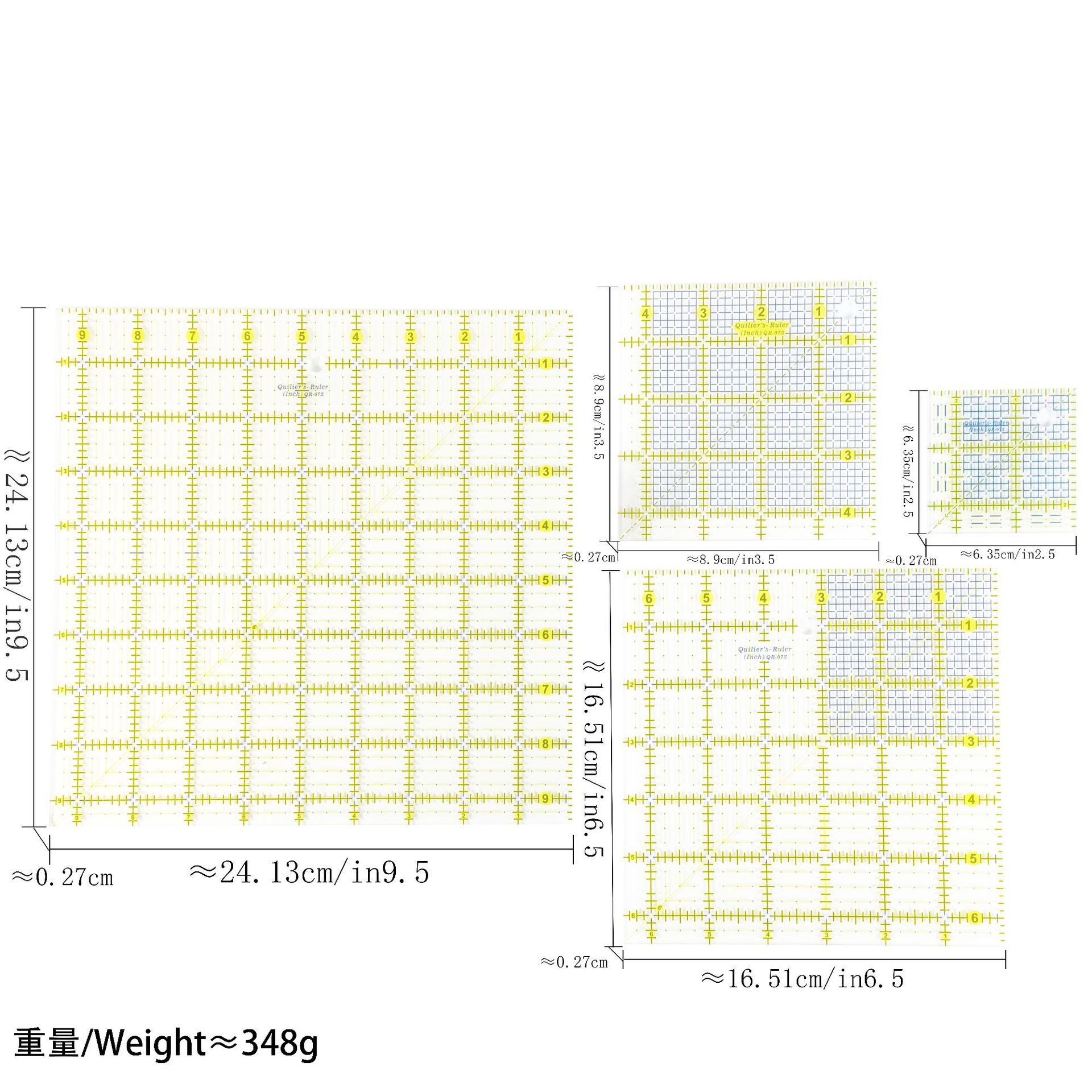 Regla de diseño de ropa Regla de mosaico de costura de forma especial de acrílico 90 ° Tela de corte Colección de plantillas de mosaico de doble regla