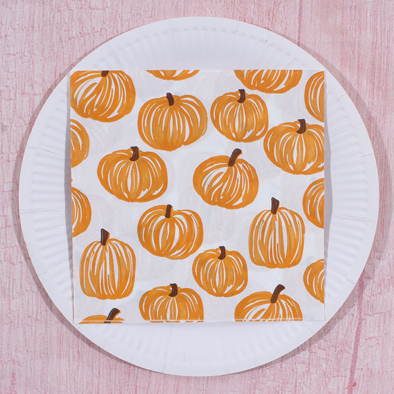 Orange Halloween Napkin Pumpkin Print Napkin Ready-Made Autum Disposable Party Napkin 33cm 2 Layers