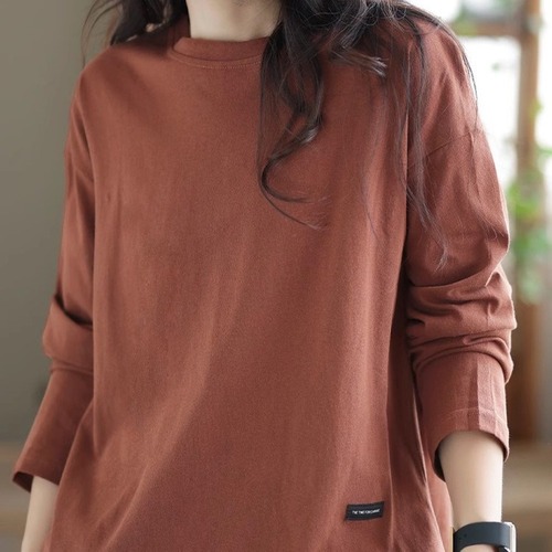 Vintage Solid-Color Hollowed-Out Base Shirt for Women | 2025 Autumn/Winter New Arrival All-Match Long-Sleeve Loose T-Shirt | Trendy Women's Top
