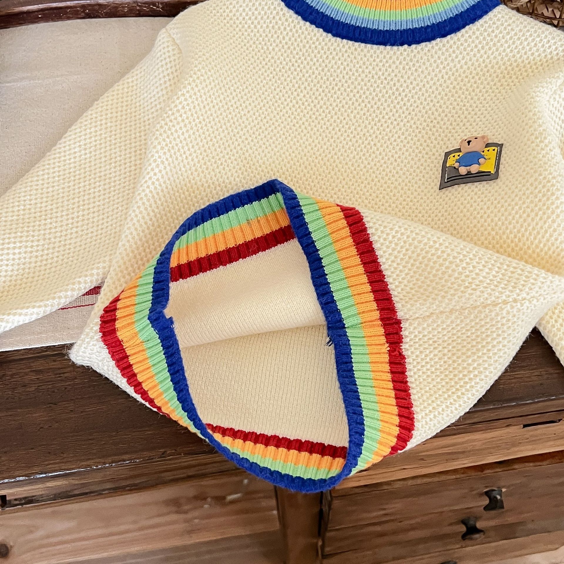 JINYONG Boys Rainbow Cartoon Sweater Cardigan Korean Edition Trendy Baby Knitted Round Neck Outer Wear Children's Coat_voghion.com