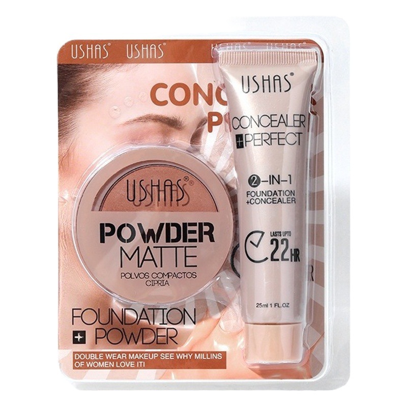 USHAS Cross-border spot maquillaje en polvo base líquida juego de combinación impermeable sin maquillaje para iluminar el tono de la piel Amazon