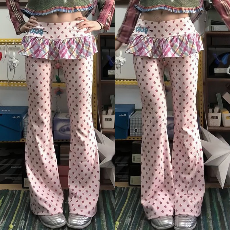 European and American Cross-Border Women's Long Pants New Autumn Star Polka Dot Y2K Personality Sweet Ins Style Fashion Patchwork Long Pants