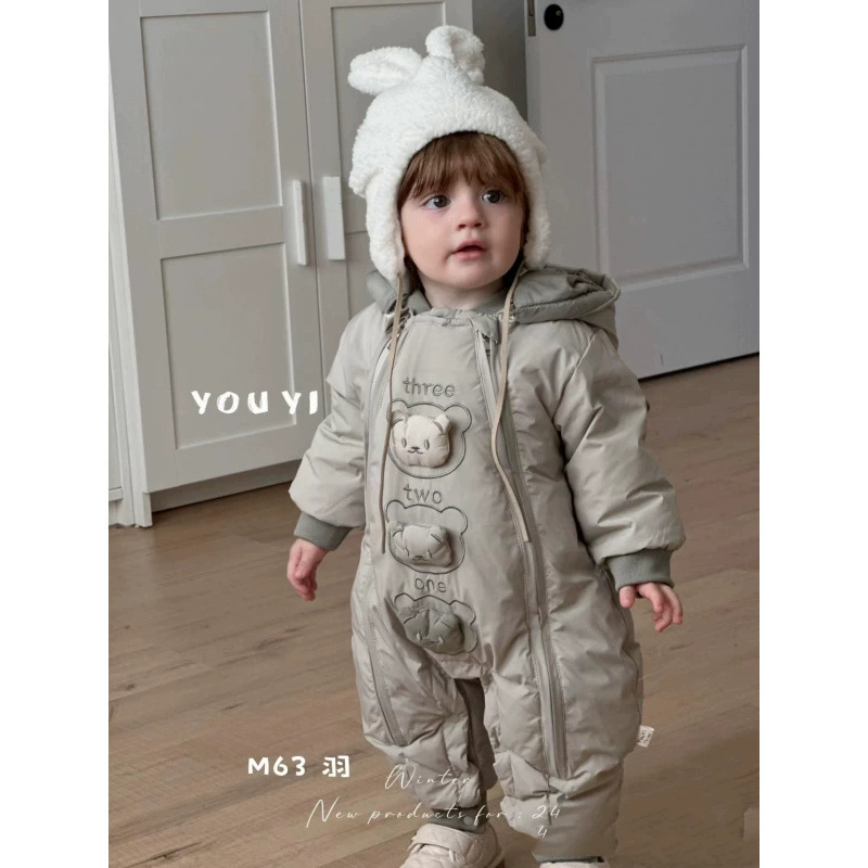 Детский пуховик, зимний утепленный, зимняя одежда для мальчиков, цельный костюм, пуховик Three Bears, белый утиный пух.