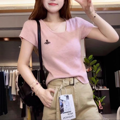 身を修めてやせている正肩半袖tシャツ女性夏2025新型ドーパミン通勤ニット上着女性