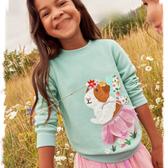 European and American Style Fashion Girls' Hooded Sweatshirt Autumn New Children's Round Neck Hoodie Cute Dog Embroidered Top Mixed Batch