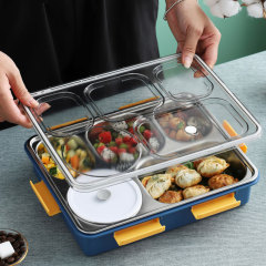 Stylish 304 stainless steel bento box with 3-5 compartments, heat-resistant lunch plate, suitable for office workers