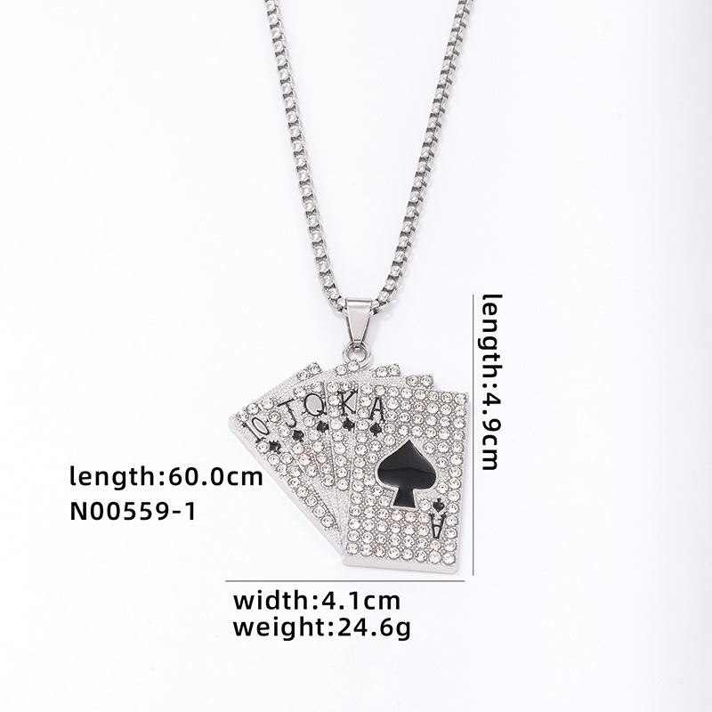 Hip-Hop Poker 304 Stainless Steel Zinc Alloy Plating Inlay Rhinestones Rhodium Plated Men's Pendant Necklace display picture 10