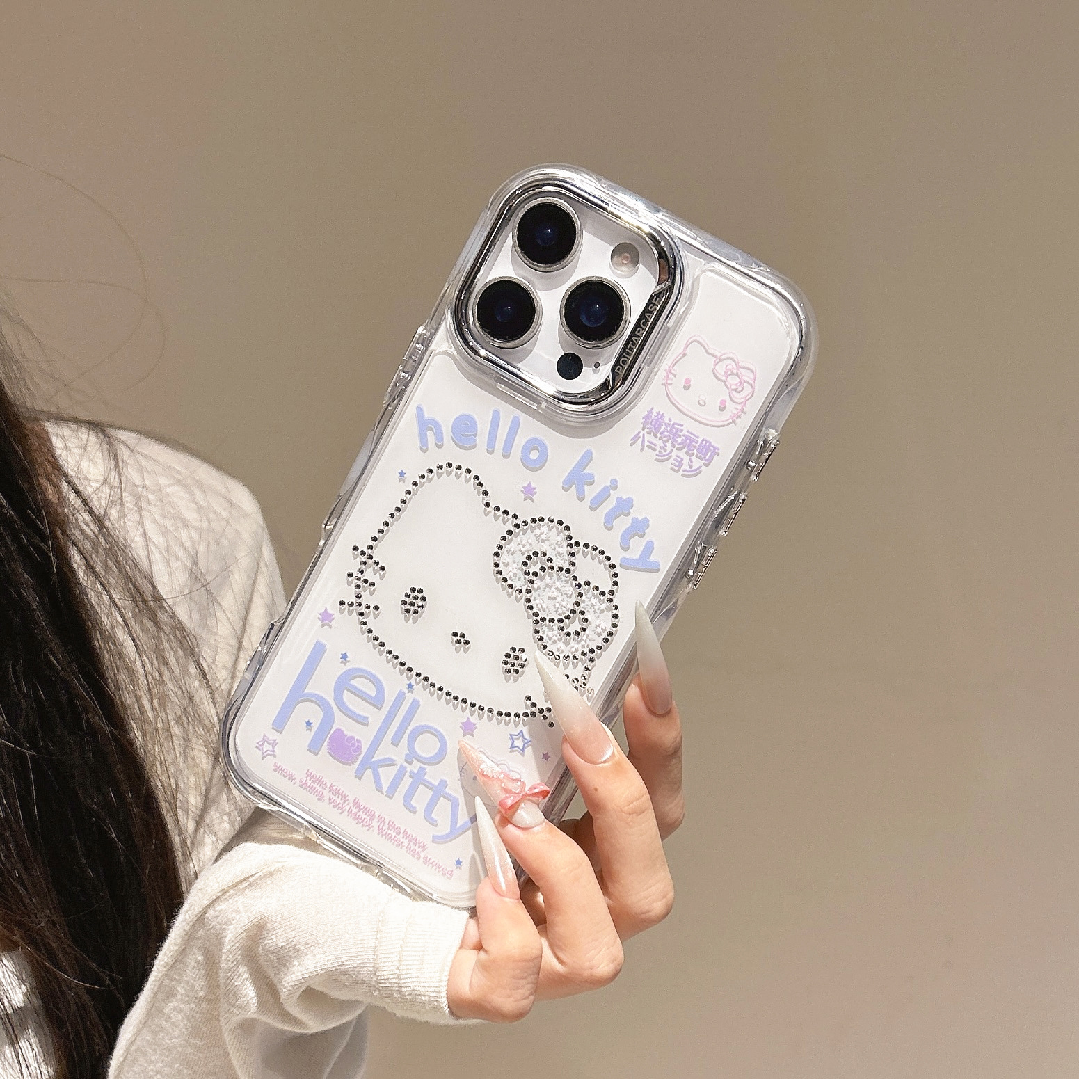 Divertida ilustración de gato de dibujos animados KT para Apple 16ProMax funda para teléfono móvil 15Pro niña 14/13 nuevo 14Pro