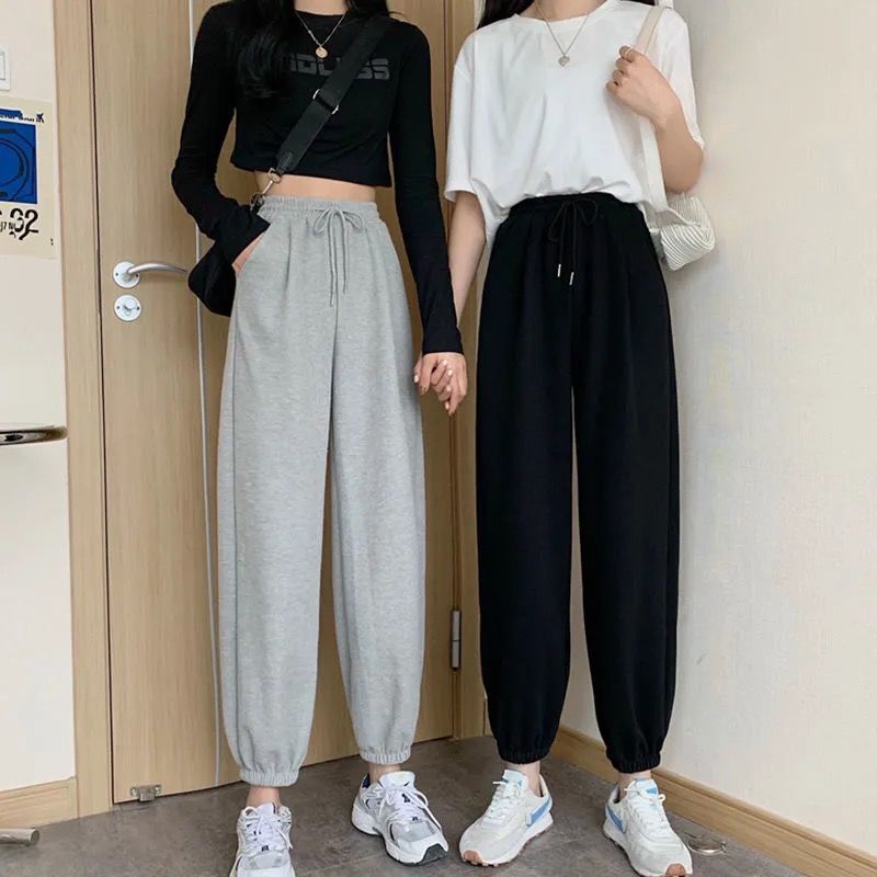 Spring and Autumn New Arrival Leg Pants Women's High Waist Straight Gray Sports Pants Korean Style Loose Casual Cropped Trendy Pants for Students
