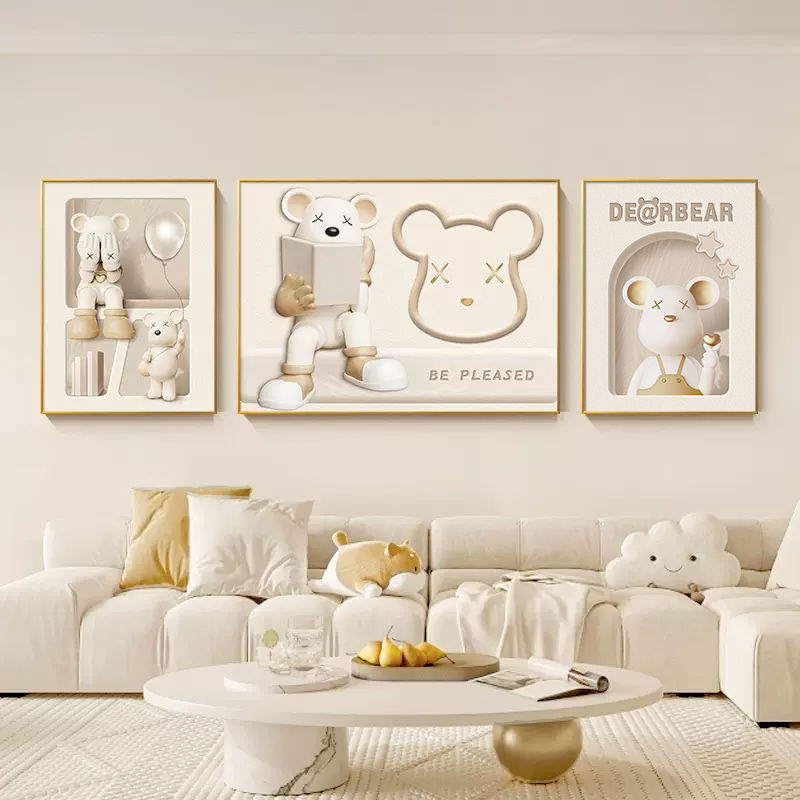 暴力的なクマの装飾画ソファ背景壁画リビングルームの絵画トレンディなブランド壁画モダンなシンプルなライト高級感吊り絵画|undefined