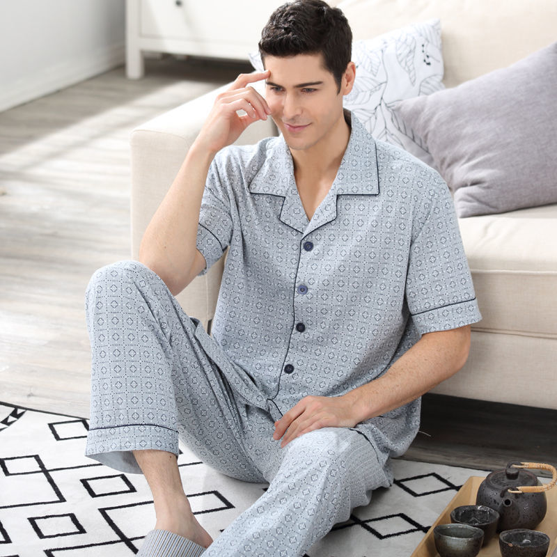 Pantalones de manga corta de verano 100% pijamas de algodón fino ocio traje de hombre de mediana edad y ancianos homewear