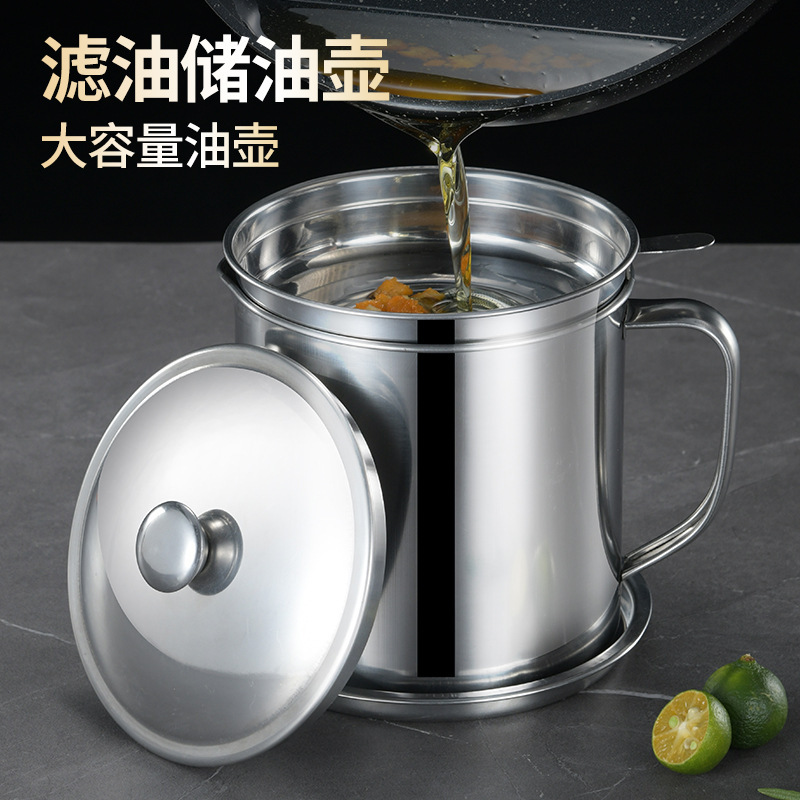 304 Stainless Steel Oil Can for Home Use, with Filter Mesh, Storage Tank, and Lid—Kitchen Oil Bottle with Strainer, Oil-Filtering Can