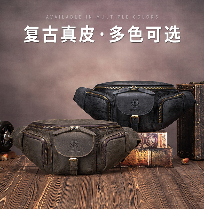 Túi đeo ngực nam da bò cao cấp phong cách cổ điển, đa năng, phù hợp đi làm và ngoài trời — Màu cà phê chi tiết 7