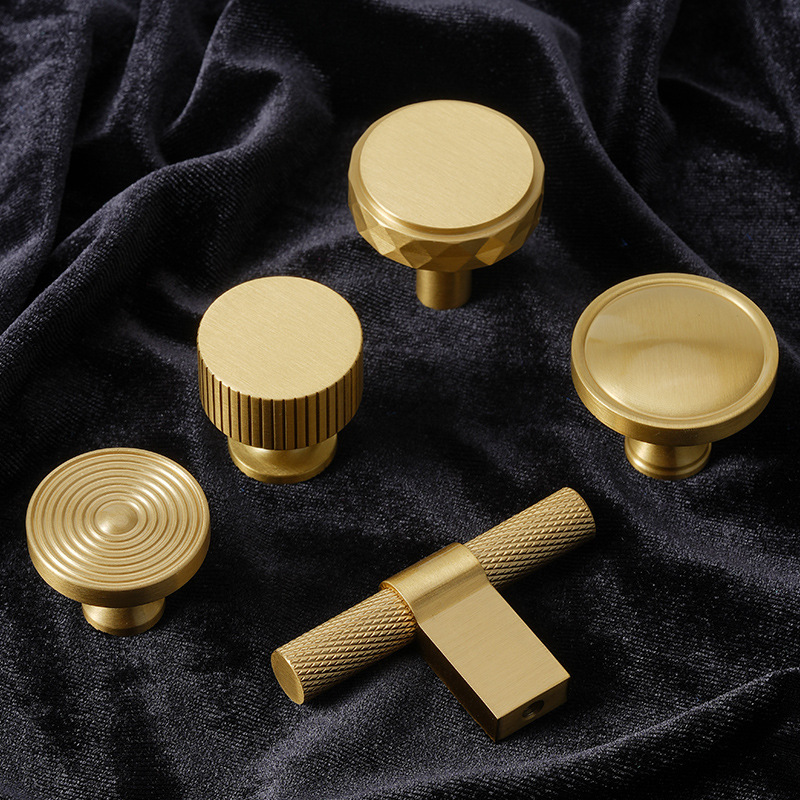 龍林五金新款純黃銅衣櫥鞋櫃金色長把手現代簡約單孔小銅拉手批發