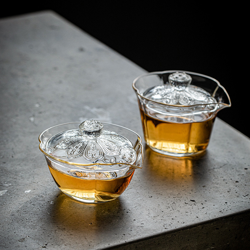 Glass Lotus Cover Bowl, Japanese Zen-Style Tea Cup, Single Pot, High-Temperature Resistant Tea Bowl Glass Lotus Cover Bowl, Japanese Zen-Style Tea Cup, Single Pot, High-Temperature Resistant Tea Bowl