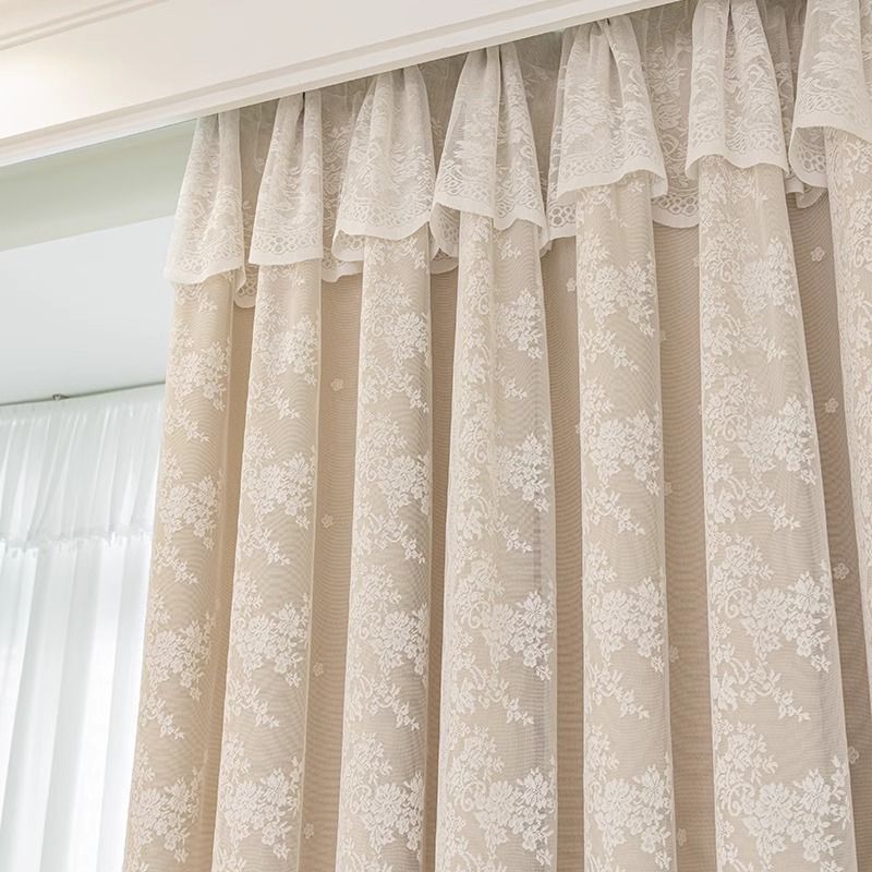 New Internet Celebrated Double-layer Shading Curtain Yarn Integrated Cream Color Curtain for Rental Room Bedroom Shading and Heat Insulation