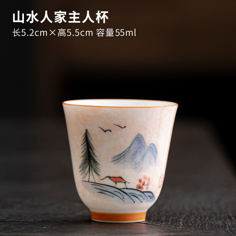 手描き満彩粉彩女性高颜値主人杯陶磁器釉薬下彩茶杯家庭用品茗杯個人専用|undefined