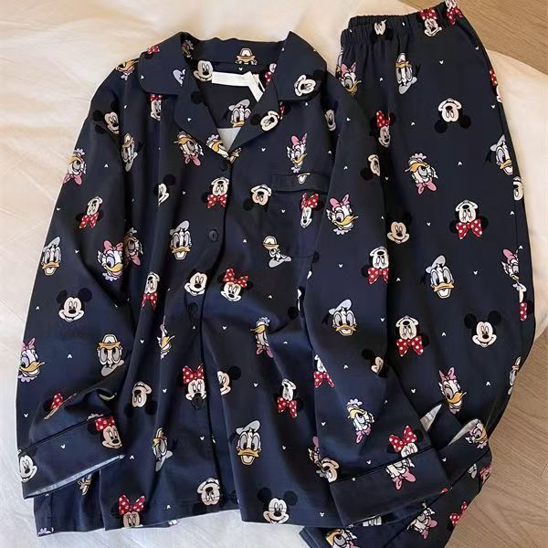 新款复古式豹纹Kitty猫睡衣女春秋季长袖长裤ins风套装少女家居服|undefined