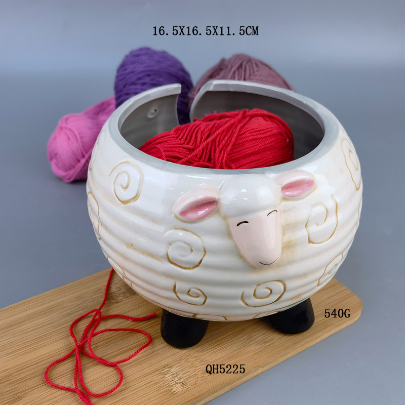 Exportación de comercio exterior, linda oveja de cerámica, forma de animal, bola de lana, cuenco, almacenamiento de costura textil, hogar
