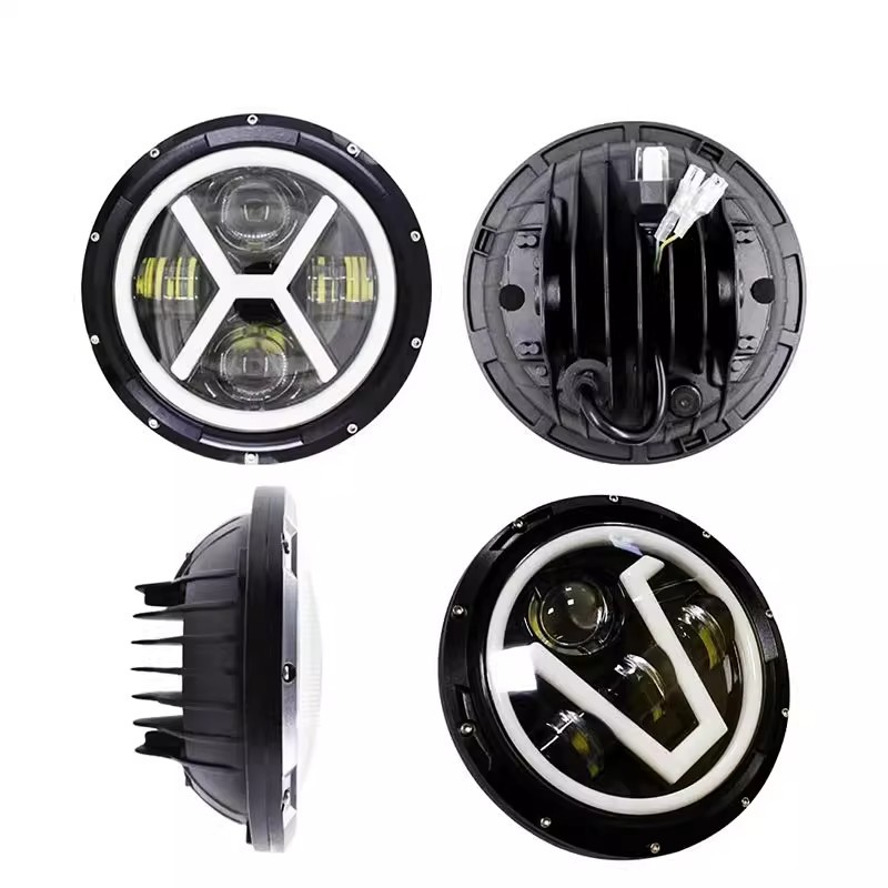24V European Truck Modified Led 7inch X-Type Spotlight Angel Eye Daytime Running Light High Beam Low Beam Horn Light