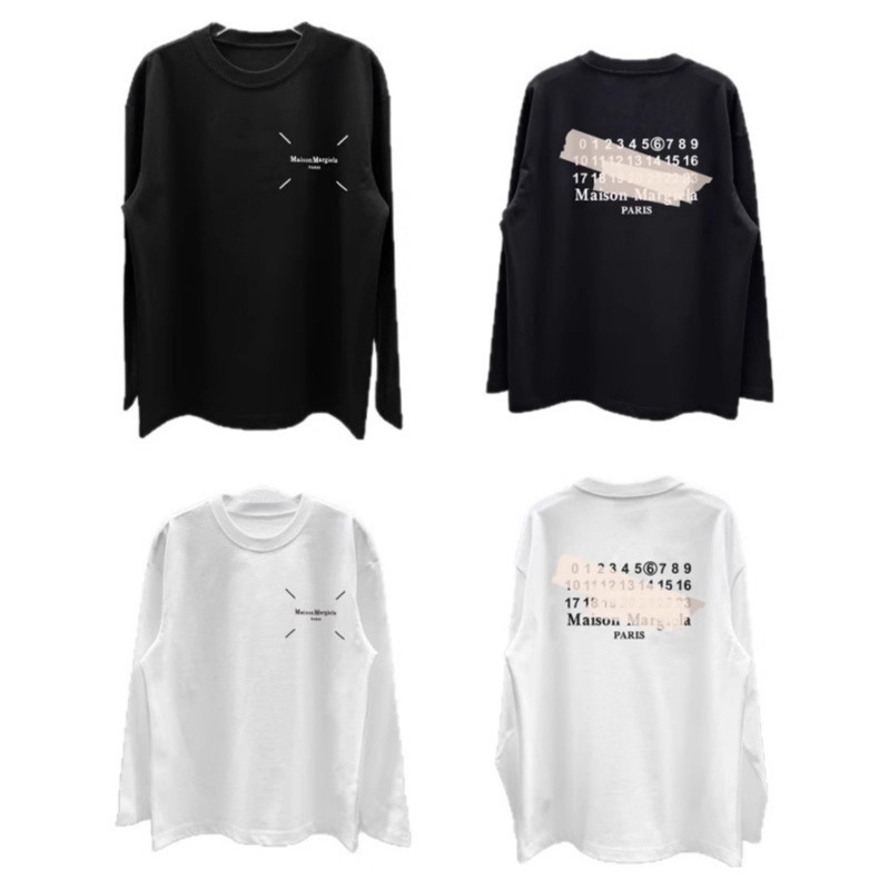 Margiela Tape Alphanumeric Printed Cotton Loose Round Neck Long-Sleeved T-Shirt for Men and Women