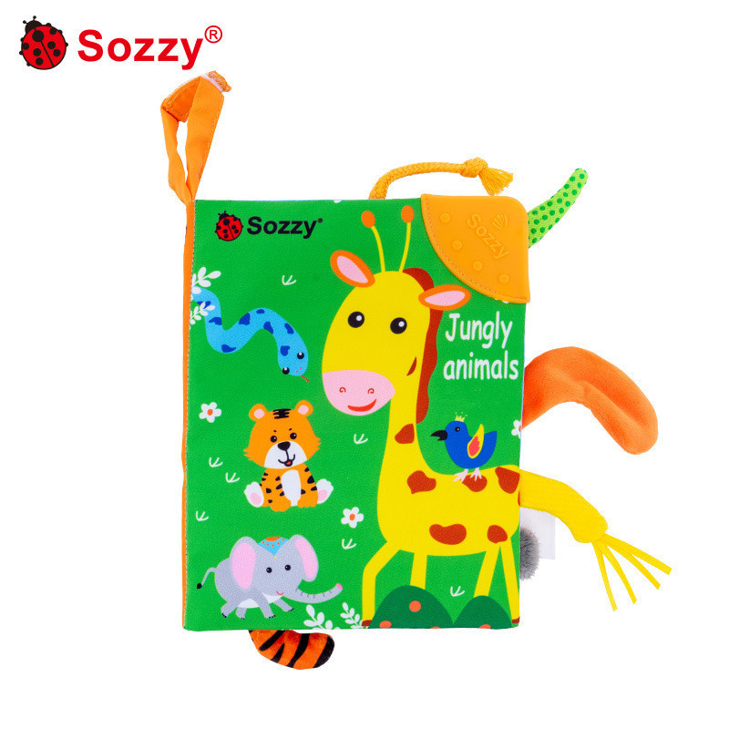SOZZY bebé educación temprana animal a prueba de lágrimas cola libro de tela entre padres e hijos interactivo papel de timbre educativo bebé libro de tela juguete