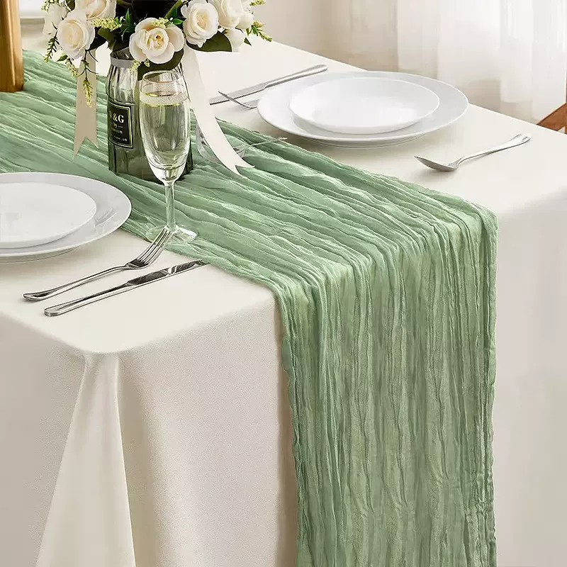 欧式巴厘纱长条褶皱布桌旗波西米亚桌布婚庆派对装饰家用批发