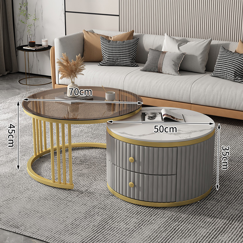 Mesa de café nórdica moderna simple apartamento pequeño Placa de roca mesa de café combinación redonda Luz de lujo sala de estar mesa de té en casa estilo crema