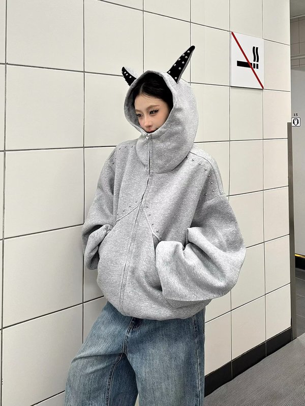 春季女款太空棉连帽重磅开衫卫衣纯色百搭女上衣情侣春秋短款外套|undefined