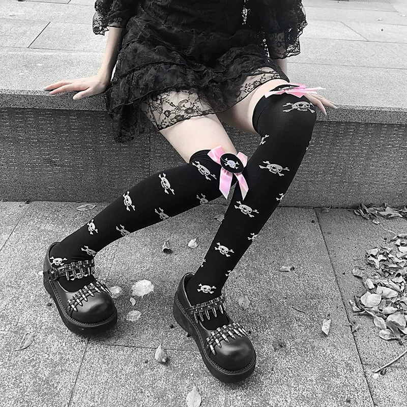 Бархатный лебедь с бантом, брендовые гольфы до колена, стильLolita, хэллоуин